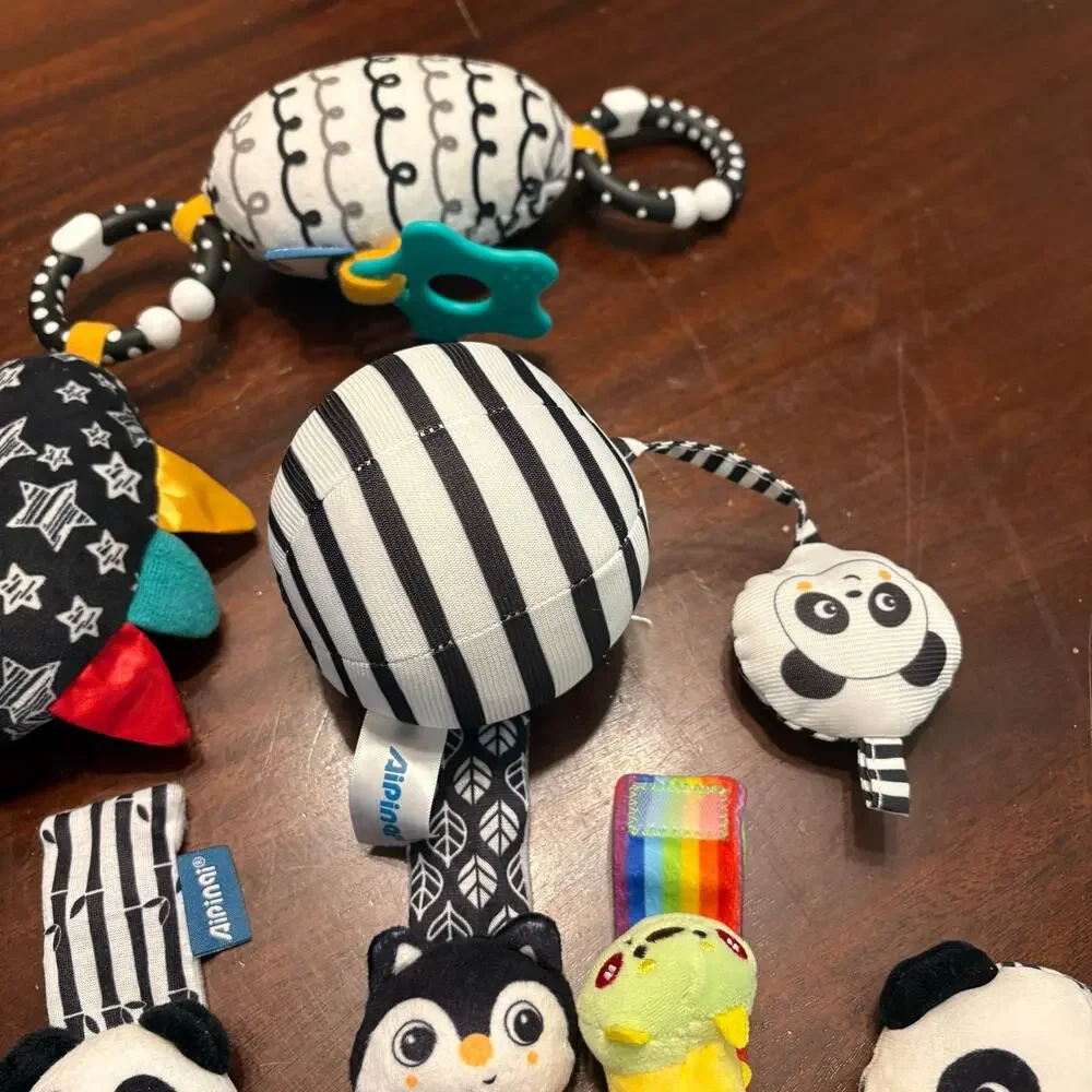 High Contrast Black and White Baby Sensory Toys Lot Panda Rattle Wrist Socks